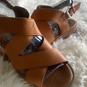 Sofft Tan Leather Sandals w/Cushioned Footbed, Sz 9.5